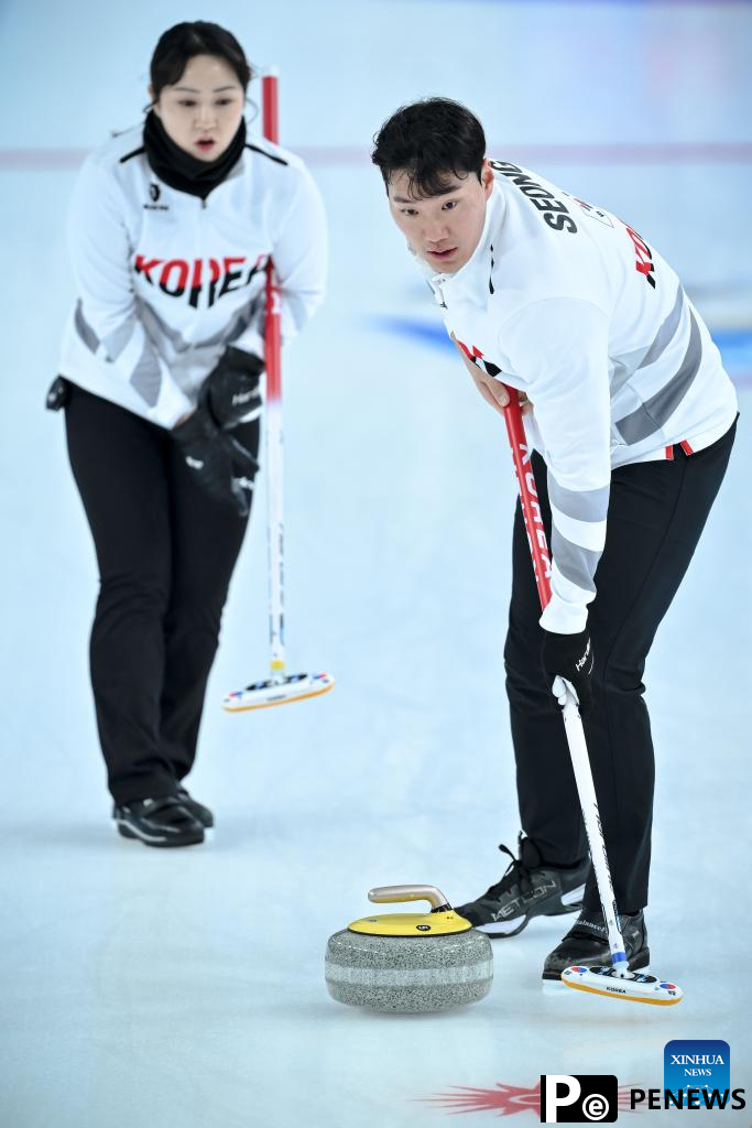 Highlights of curling mixed doubles Round Robin Session 1 at 2025 Asian Winter Games