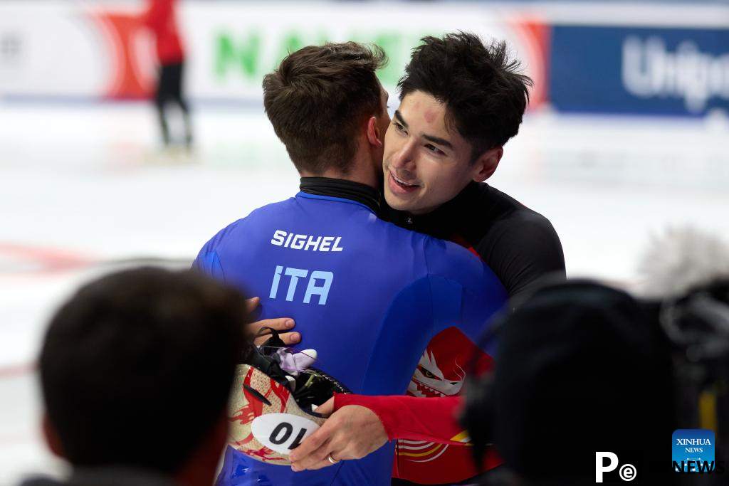 China concludes short track speed skating Milan event with 1 gold, 1 bronze