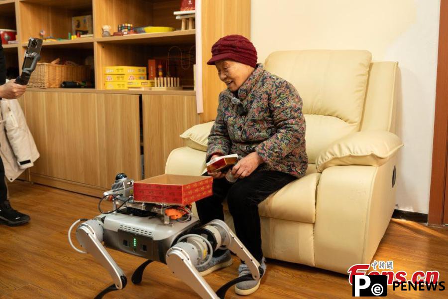 Robot dogs offer help at elderly care center in Hangzhou