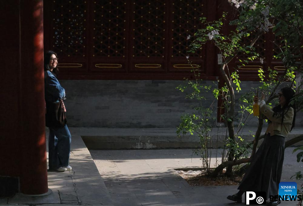 Photography enthusiasts capture spring scenery with smartphones and cameras in Beijing