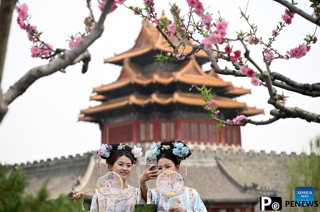 Photography enthusiasts capture spring scenery with smartphones and cameras in Beijing