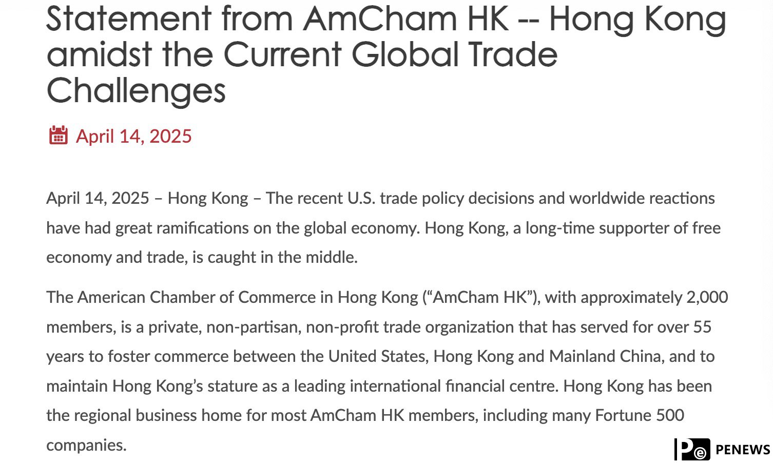 AmCham HK makes statement on 