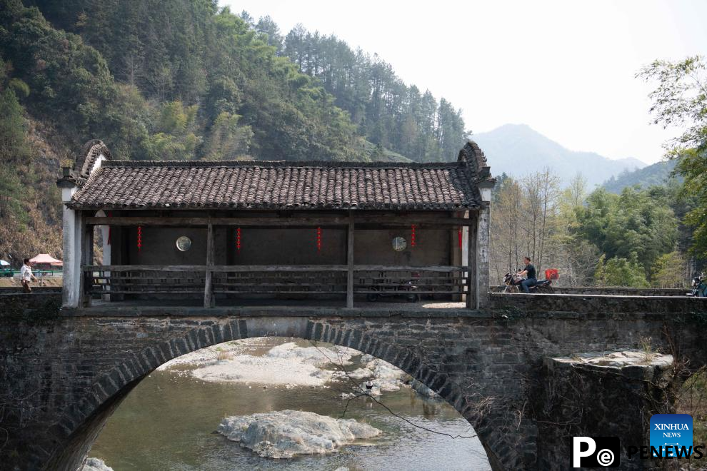 View of roofed bridges in Huangshan, E China