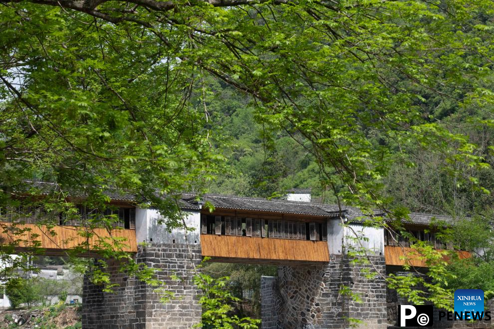 View of roofed bridges in Huangshan, E China