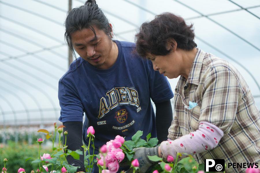 Young lads promote flower business at hometown in E China