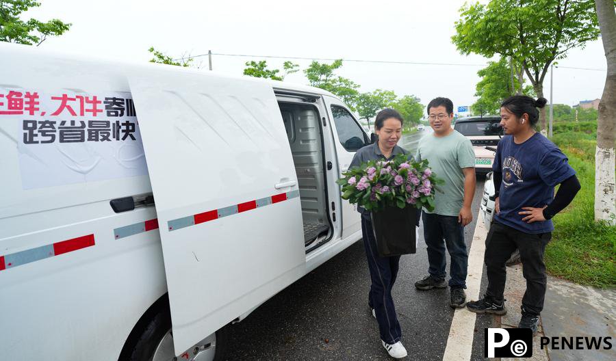 Young lads promote flower business at hometown in E China