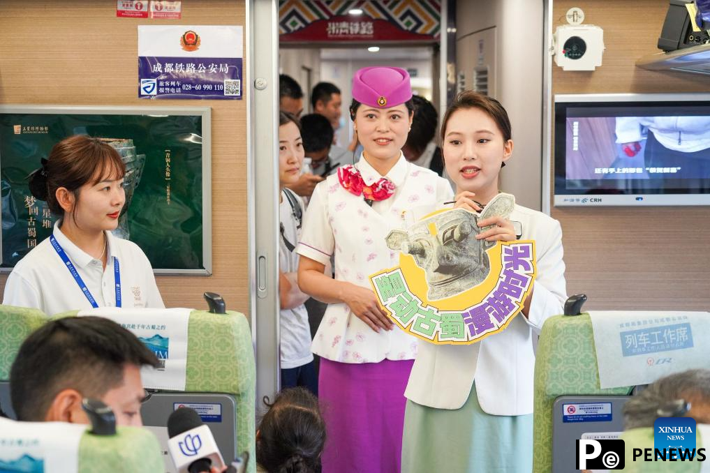 Sanxingdui-themed train put into operation in Chengdu