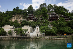 Qinglong Cave Complex: ancient buildings on cliff in China's Guizhou