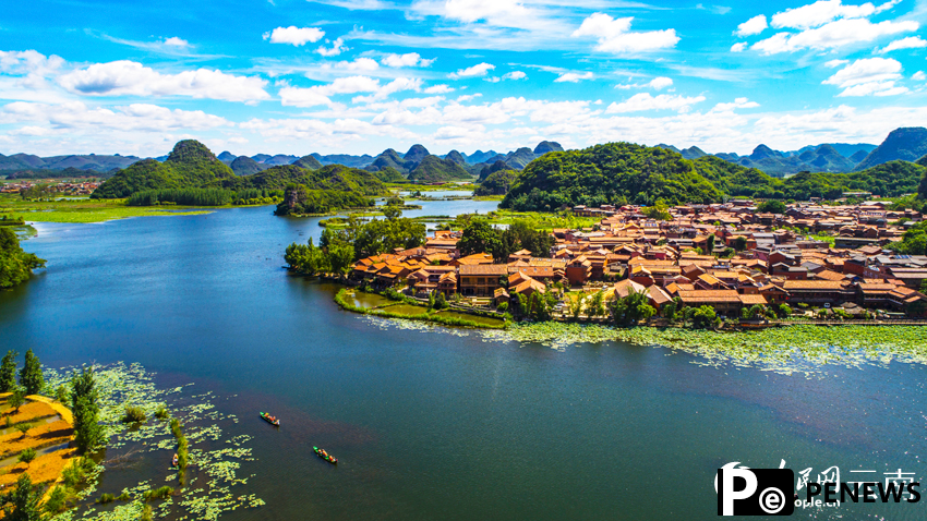 Summer lotus blooms lure tourists to Puzhehei in SW China
